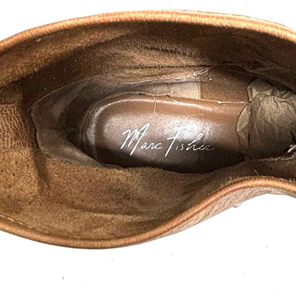 Marc Fisher Rosan Perforated Buckled Ankle Leather Boots Pull On Natural Tan 9.5 - Picture 11 of 17